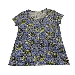 Peruvian Connection Womens Medium 100% Pima Cotton Floral Short Sleeve Top